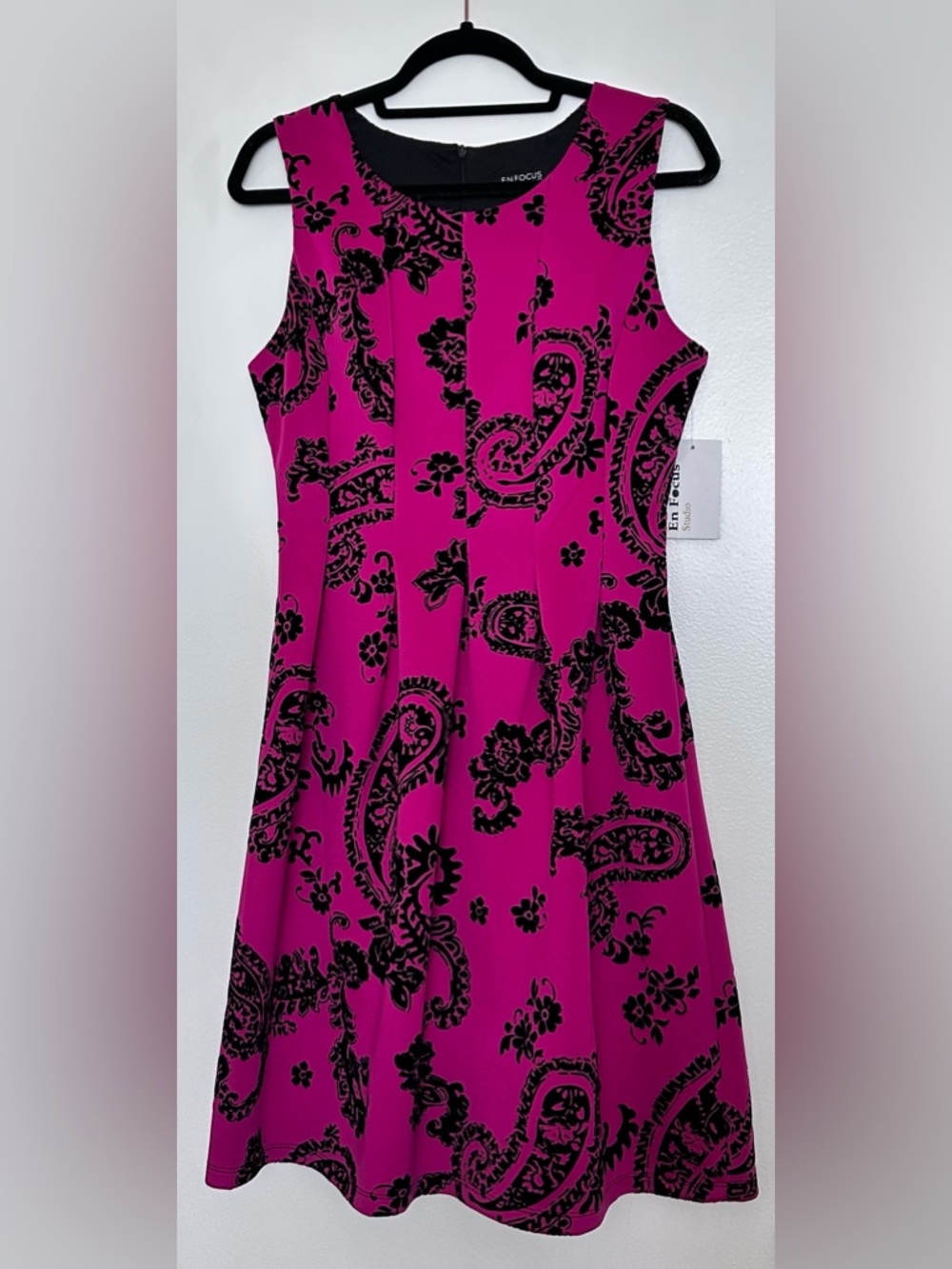 NWT Enfocus Studio Magenta Pink & Black Fit & Flare Midi Elegant Dress Size 10